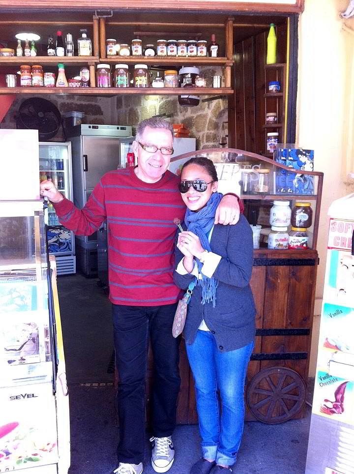 Dino, the owner of Nefeli Cafe, with Anna