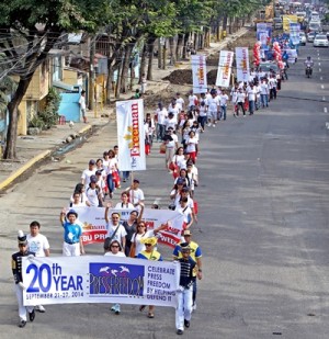 Press Freedom 2014 was participated by the 3 Newspaper of Cebu and the BroadCasters as they join the parade from Fuente Osmeña to V Rama to the venue in San Carlos Girls in Barangay Sambag 1 were they held their mass and programs.(CDN PHOTO/LITO TECSON)