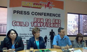 The Cebu Against Trafficking Race (CAT Race) was launched yesterday in Lapu-lapu City. In photo are  (from left) Mely Degamo, Lapu-lapu DSWD head, Mayor Paz Radaza, Atty. Jessie Rudy, IJM Philippines National Director and Ma. Luisa Ratilla of IACAT 7.   (CDN PHOTO/NORMAN MENDOZA)