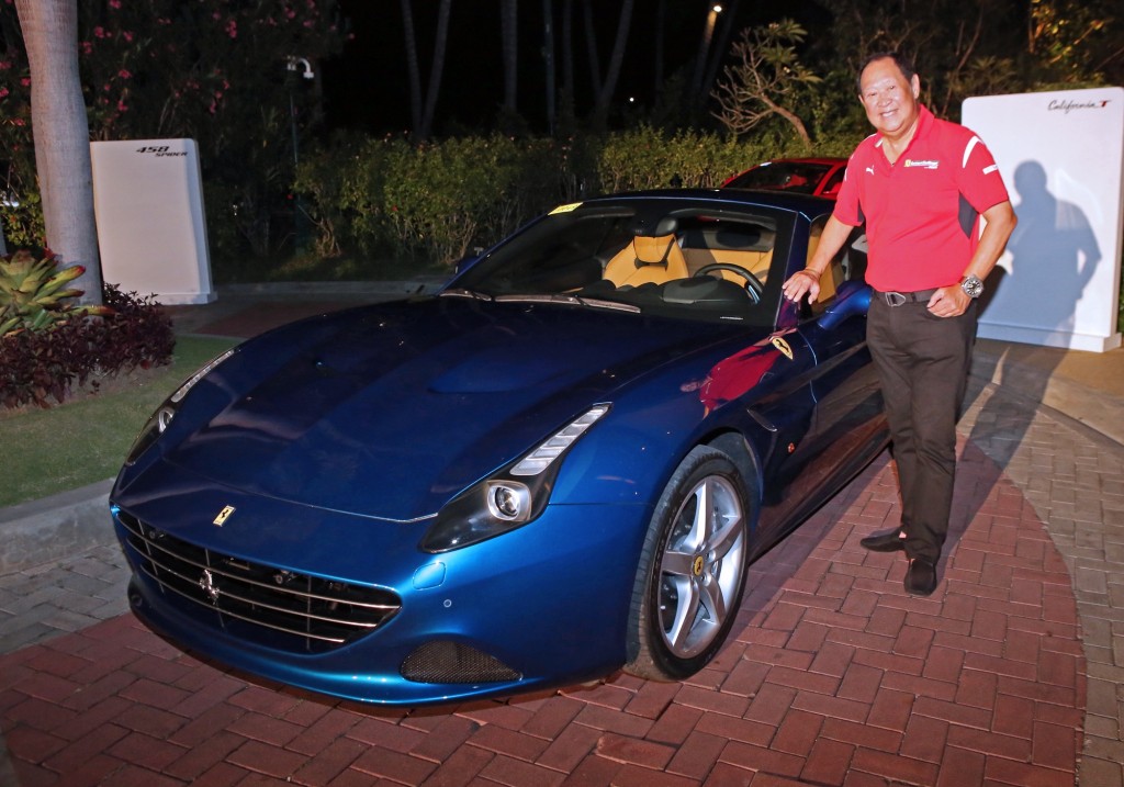 Autostrada Motore president and chairman Wellington Soong shows off a Ferrari California T at the Ocean Pavilion of the Shangri-La’s Mactan Resort and Spa. CDN PHOTO/LITO TECSON