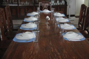 TABLE FOR THE CHOSEN. A simple unadorned table made of narra wood inside the Archbishop's Residence in Palo town in Leyte will be the silent witness as Pope Francis breaks bread this Saturday with 30 victims of supertyphoon Yolanda and Bohol earthquake. (DANNY PETILLA)