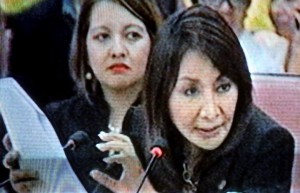 A screen grab of the live TV coverage of the Hearing showing Cebu 3rd district Rep.  Gwendolyn  Garcia. (Screengrab from GMA News TV)