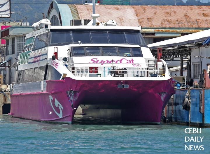 The bow of St. Sealthiel, a Supercat vessel of 2Go Travel, is damaged after ramming Pier 1. It reportedly docked in the wrong berthing space as well. (CDN PHOTO/ JUNJIE MENDOZA)