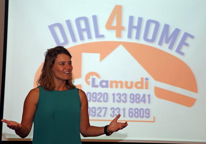 Jaqueline van den Ende, Lamudi.com.ph managing director, explains how a client can use the Dial4Home service which was launched in Cebu at the Cebu City Marriot Hotel. (CDN PHOTO/ LITO TECSON) 