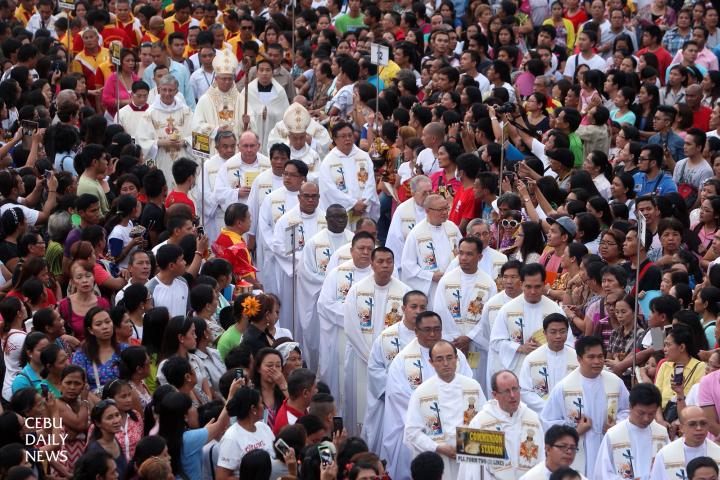 About a hundred priests from all over the country join Cebu Archbishop Jose Palma for the Pontifical Mass celebrating the 450th anniversary of the Kaplag or the recovery of the Sto. Nino image. (CDN PHOTO/ TONEE DESPOJO)