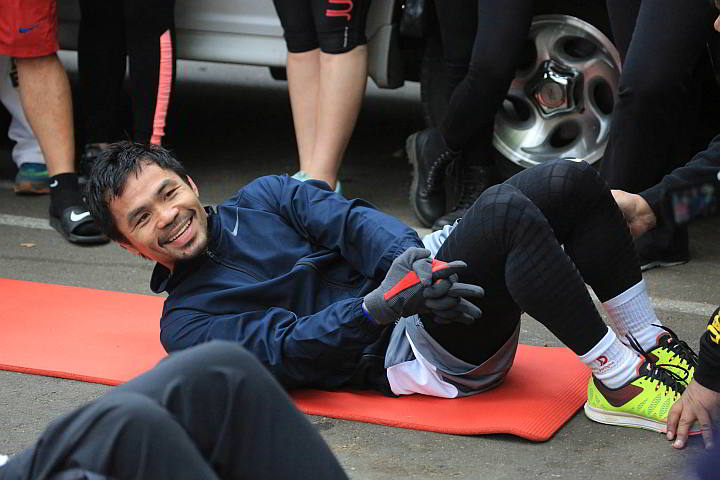Manny Pacquiao does his morning training at the Bronson Canyon side of Griffth Park in Los Angeles, CA in preparation for his May 2 mega showdown in Las Vegas against Floyd Mayweather Jr. (Inquirer)