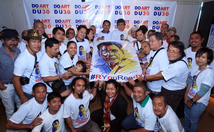 A group of visual artists in the country hold a poster of Davao City mMayor Rody Duterte to show their support should the mayor decide to run for the president in the 2016 elections.(CDN/TONEE DESPOJO)