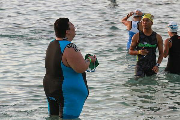 Size doesn't matter for this participant preparing for the swim course of Cobra Ironman 70.3. (CDN PHOTO/ JUNJIE MENDOZA) 