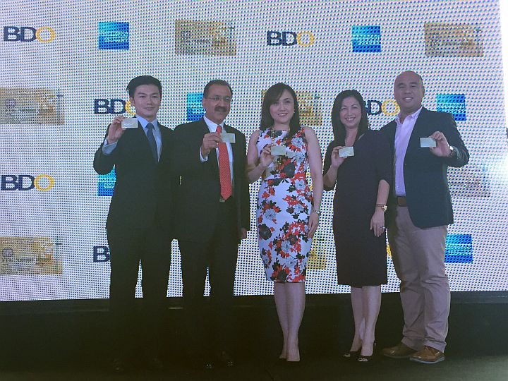 From L-R: Jaime Lee, American Express director of Regional Product and Marketing, Card Services, Asia; Sanjiv Malhotra, American Express VP for Business Development, Bank Partners, Card Services, Asia; Ma. Nannette Regala, BDO Senior VP and Consumer Lending Group Marketing Head; Gheng Liggayu, BDO First VP and Consumer Lending Group Cards Issuing Head; and Abbe Bagalasca, BDO Senior assistant VP and Consumer Lending Group Cards Marketing Head for American Express. (Photog: Vanessa Lucero)