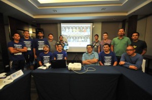 Tournament director Rey Fuentes (seated, 3rd from right) and team representatives gather in a press launching of the 11th CSCC E-League for Basketball last Monday at City Sports Club-Cebu.(CONTRIBUTED)