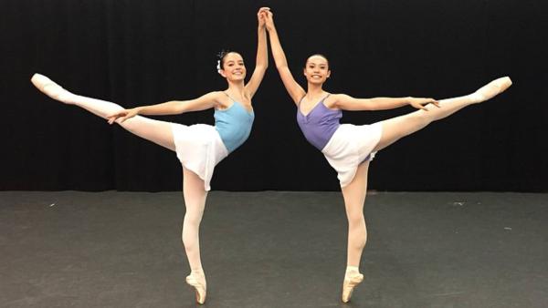 Gisella Gandionco (right) and her fellow ABT intensive classmate pose in a arabesque position. (CONTRIBUTED PHOTO)