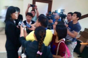 Councilor Mary Ann Delos Santos talks to reporters after her privilege speech announcing her resignation as minority floor leader of the Cebu City Council. (CONTRIBUTED PHOTO)