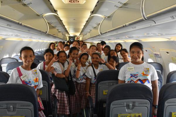 Students from Buaya Elementery School board on aircraft during the Dream Starters Airport Tour. (CONTRIBUTED PHOTO)