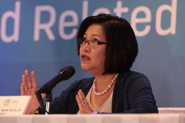 Regional Director Rowena Montecillo of the Department of Tourism (DOT) explains to media about the agency's programs beyond APEC during the media briefing at the International Media Center in the Bay Front Hotel. (CDN PHOTO/ JUNJIE MENDOZA)