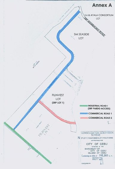 Filinvest map of their joint venture project in SRP next to SM Seaside City, and roads that need to be built