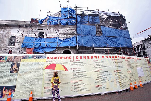TIGHT SCHEDULE. Augustinian priests hope restoration work on the belfry and other parts of the Basilica del Santo Niño damaged by the Oct. 15, 2013 quake is finished in time for January's International Eucharistic Congress and the Sinulog
