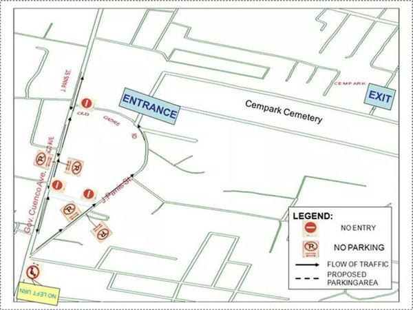 Traffic schedule to Cempark cemetery in Cebu City for Nov. 1 and 2, Sunday and Monday.