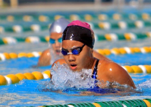 Justine Garrido of Bright Academy swims her way to the gold medal in the secondary girls 200-meter breaststroke event of the 2015 Cebu City Olympics at the Cebu City Sports Center swimming pool. (CDN PHOTO/LITO TECSON)