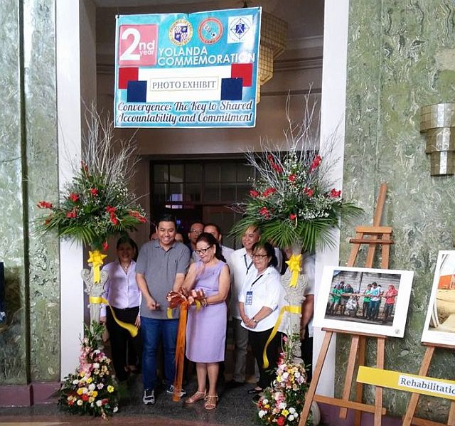 Vice Gov. Agnes Magpale cut the ribbon to open the photo exhibit at the Capitol Social Hall. The photo exhibit is part of the 2nd Yolanda Anniversary Commemoration.