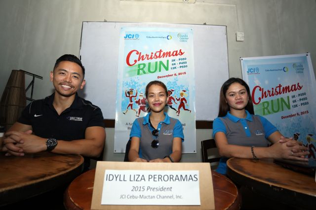 From left, Luke Guanlao of Anytime Fitness Philippines, JCI Cebu-Mactan Idyll Liza Peroramas and overall project chairperson Ethel Grace Escaño were present during the press conference for the Christmas Run and Fitness Festival. (CDN PHOTO/LITO TECSON)
