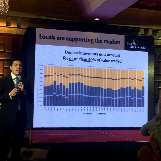 Michael Enriquez, Sun Life chief investments officer, presents the market outlook for 2016 and the factors that have contributed to the steady increase in both the gross domestic product (GDP) and stock market. (CDN PHOTO/VANESSA CLAIRE LUCERO)