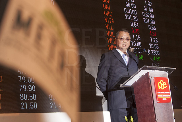 Frank Gaisano, chairman and CEO of Metro Retail Stores Group, Inc. speaks during the listing of the Metro group at the Philippine Stock Exchange. (CDN PHOTO/TONEE DESPOJO)