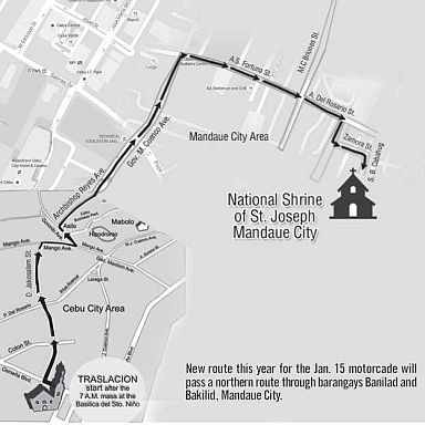 New route this year for the Jan. 15 motorcade will pass a northern route through  barangays Banilad and Bakilid, Mandaue City.