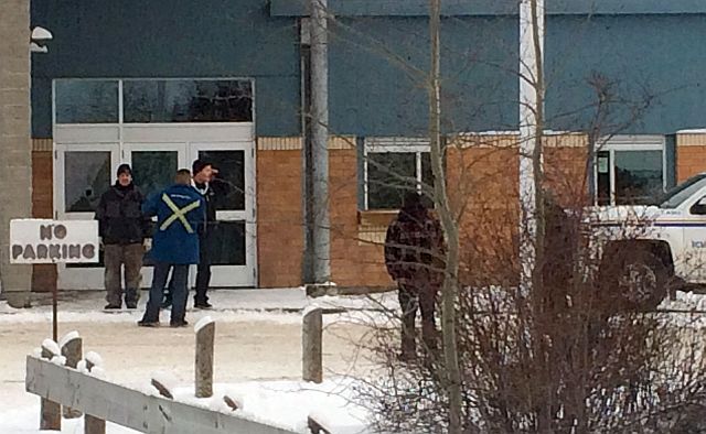 The outside of La Loche Community School where the gunman was arrested after the shooting. (AP PHOTO)
