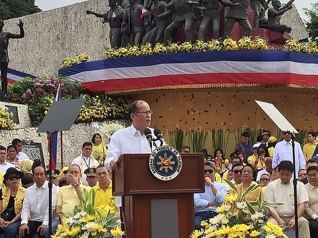 President Benigno Simeon Aquino lll  delivers his speech at the People Power monument during the 30th anniversary  celebration of the People Power Revolution. (INQUIRER PHOTO)