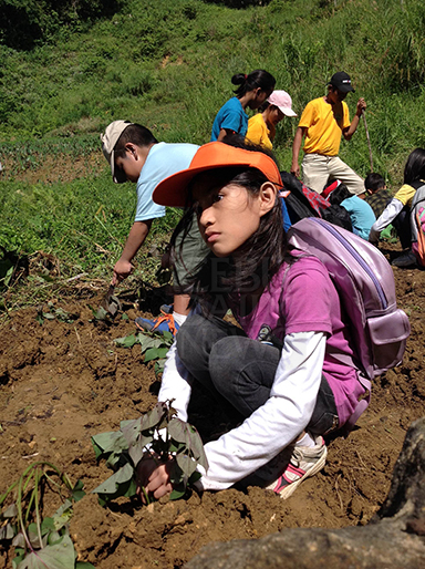 Seven-year old Raine Chiara plants kamote (sweet potato) in a farm in Mantalongon, Dalaguete along with nine other children, aged 5-11, who participated in the I SEE KIDS Tour launching on December 15, 2015. (CONTRIBUTED PHOTO/FRAULINE MARIA S. ABANGAN)