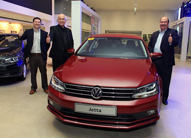 With the new Jetta compact sedan are (from left) Marketing Director of Volkswagen Philippines Franz Decloedt, Chief Operating Adviser of VW PH Klaus Schadewald,       and John Philip Orbeta, president and CEO of VW PH. (CONTRIBUTED)