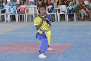 Shiela Siervo of Cebu Province performs her routine in wushu  at the NPC Colon Elementary School covered court. CDN PHOTO/LITO TECSON