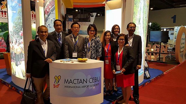 Cebuano tourism, business and aviation stakeholders in front of the Mactan-Cebu International Airport Authority (MCIAA) booth in Routes Asia 2016 held in Manila.  (Photo credits to Ms Melanie Ng of Ng Khai Development)