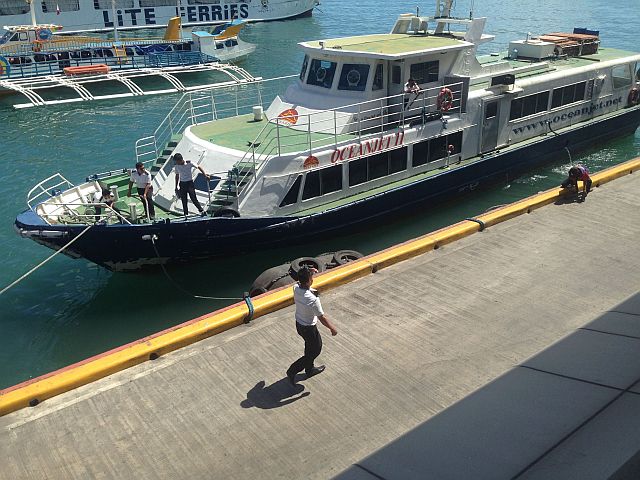 The MV Ocean Jet 11 was the vessel used on Monday's dry run to determine the feasibility of running a passenger vessel from mainland Cebu to Mactan. (PHOTO BY: CARMEL MATUS)