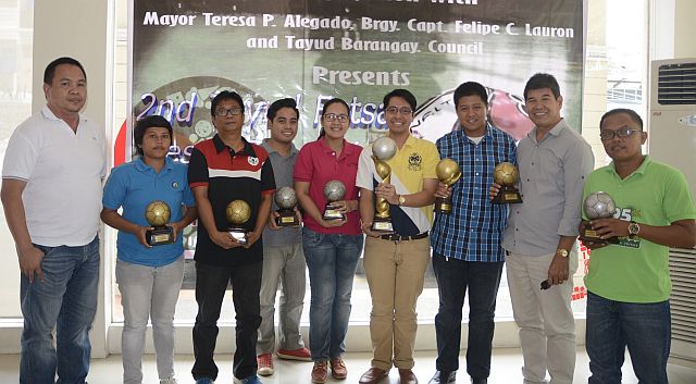 Organizers of the upcoming Tayud Fiesta Futsal Cup converge at the Butterbean Desserts and Cafe. They are (from left) Ulysses Birondo, Bink Estrada, Manuel Dumanguas, Christopher James Mabuyo, Shalom Bernales,  Joannes Alegado, and Consolacion councilors  Julius Alegado, Boy Tibon and  Franco Ibale. (CDN PHOTO/CHRISTIAN MANINGO)