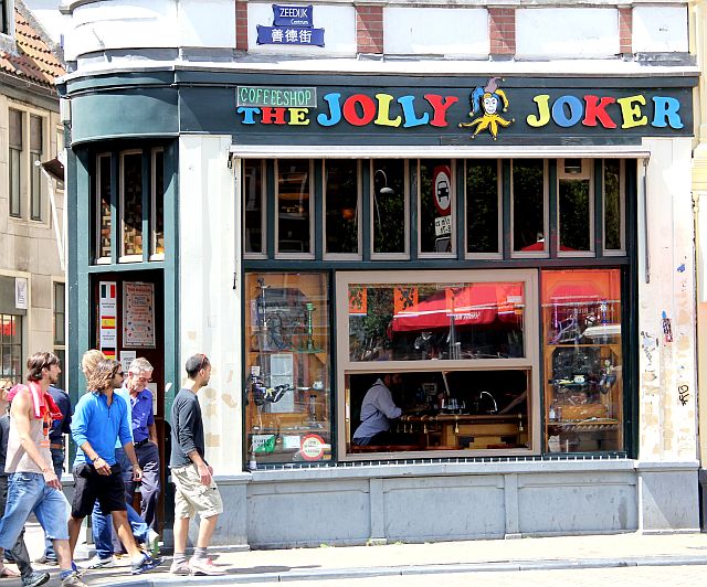 A coffee shop named The Jolly Joker, where cannabis can be purchased