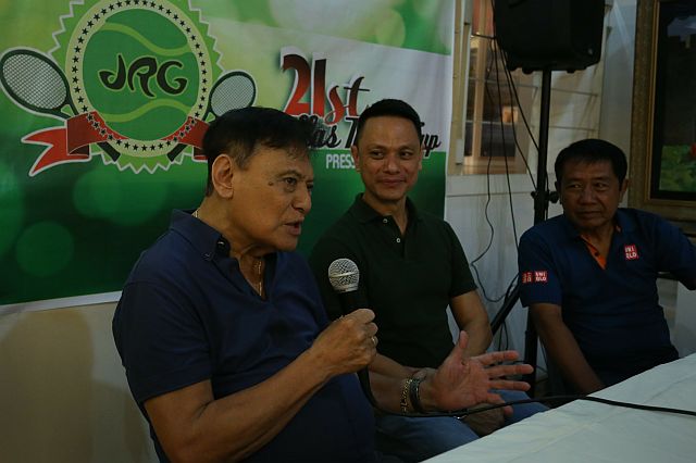 Jose Dodong Gullas Vice President of UV and Former 1st District Congressman answer question from the media regarding the 21st Gullas Tennis cup at JRG Halad Museum with him is John Pages and Fritz Tabura. (CDN PHOTO/LITO TECSON)