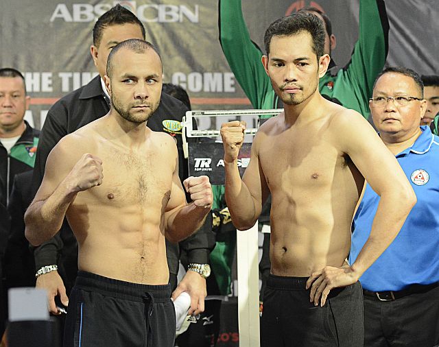 THE FIGHT IS SEALED. WBO super bantamweight champion Nonito Donaire Jr. (right), and his Hungarian challenger Zsolt Bedak seal their titular duel tonight after passing yesterday’s weigh-in. (CDN PHOTO/CHRISTIAN MANINGO)
