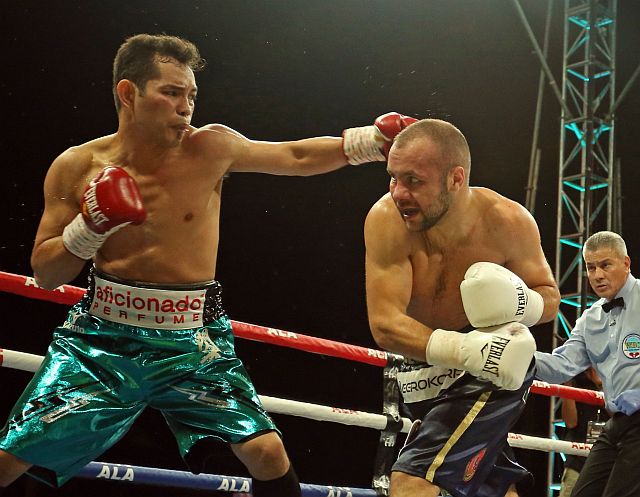 Nonito Donaire Jr. connects a right to  Zsolt Bedal’s and sent the Hungarian crashing to the canvass. (CDN PHOTOS/LITO TECSON)