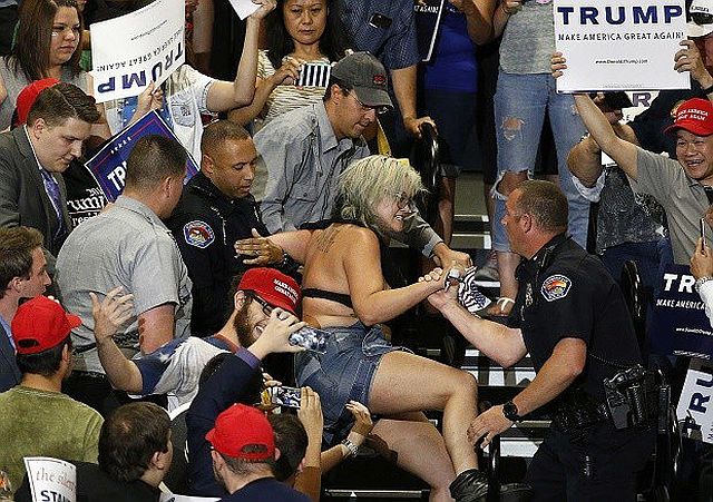 A protester is removed during a speech by Republican presidential candidate Donald Trump at a campaign event in Albuquerque, New Mexico. (AP)