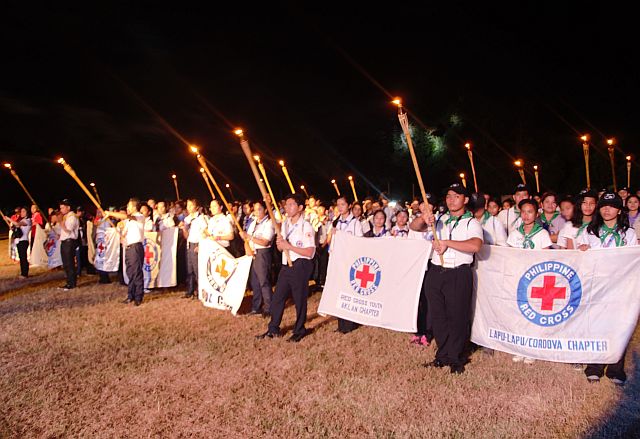 Youth volunteers from the 19 chapters of Philippine Red Cross including Hong Kong, Cambodia, Thailand and Malaysia join the 5th Supercamp held at the Mactan Air Base in Lapu-Lapu City. (CDN PHOTO/NORMAN MENDOZA)