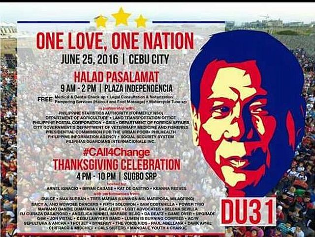 A COPY of the invite for the concert scheduled this Saturday. It is the second visit by President-elect Rodrigo Duterte to Cebu where he won with more than a million votes.