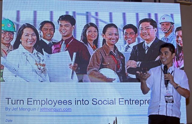 Jef Menguin, a leadership adviser, discusses social entrepreneurship during a Cebu Business Month forum at the Cebu City Marriott Hotel. (CDN PHOTO/LITO TECSON)
