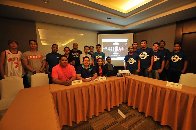 Tournament Director Rey Fuentes (seated, 2nd from left) leads the launching of the 12th City Sports Club-Cebu (CSC-C) E-League for Basketball yesterday at CSC-C. (CONTRIBUTED)