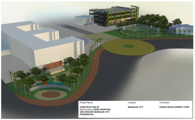 The Mandaue city hall will have a three-story parking building and a green plaza in front, as shown in an artist’s perspective of the project. (CONTRIBUTED)