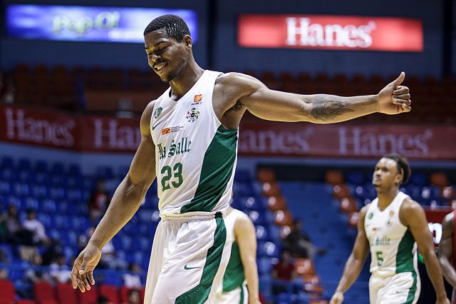 Ben Mbala of La Salle gives the thumbs up sign in a Filoil Flying V Preseason Premier Cup game last June 2. (INQUIRER.NET)