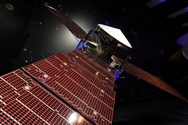 A 1/5th size scale model of NASA’s Juno spacecraft is seen at the Jet Propulsion Laboratory in Pasadena, California. /AFP