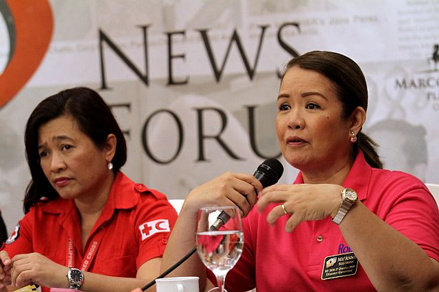 Mary Anne Alcordo Solomon (right), together with Dr. Amour Cielo Cantillas of the Regional Blood Center, discuss their preparation for the upcoming grand bloodletting activity during the 888 news forum. (CDN PHOTO/JUNJIE MENDOZA)