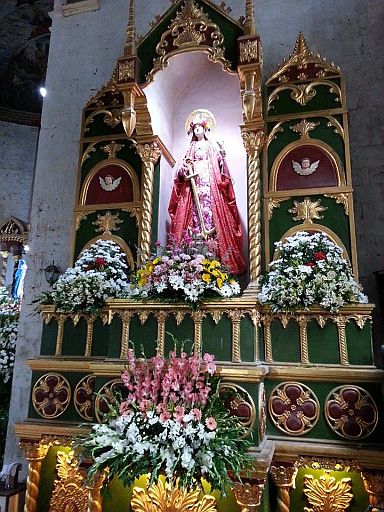 HIGH ABOVE. The new retablo of St. Filomena inside the Our Lady  of Pilar Parish  in Sibonga. (CDN PHOTO/CLINT HOLTON POTESTAS)