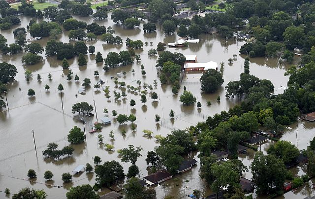This aerial image shows flooded areas of North Baton Rouge, Louisiana, Saturday. (AP)